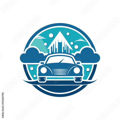 Auto Car Wash Logo Vector – Modern Vehicle Cleaning Icon with Water and Bubbles