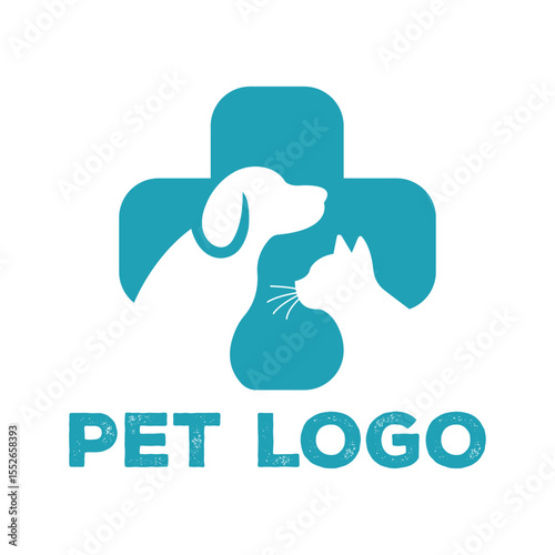 Pet Veterinary Clinic Logo Dog and Cat Medical Cross Icon