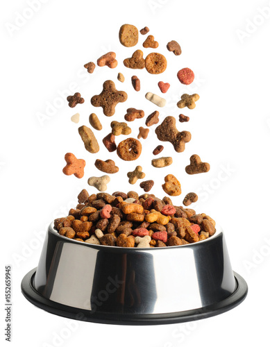 Pet dog cat food flying Isolated on Transparent or White Background