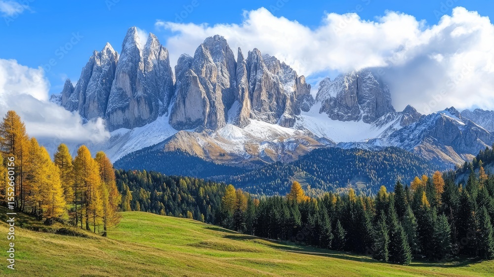 Fototapeta premium Dramatic mountain range scene with autumnal colors.