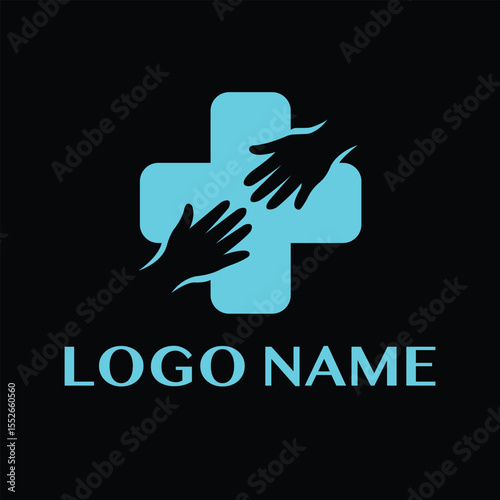 Vibrant Medical Cross and Helping Hands on Black Background