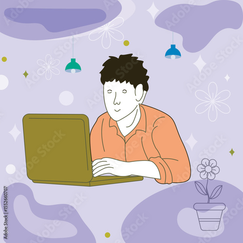 Working on laptop computer, professional and worker on computer.