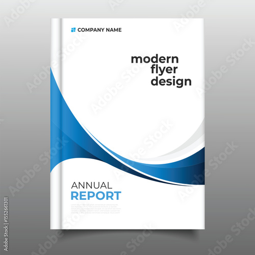 Modern business blue annual report cover template flyer wavy design decoration