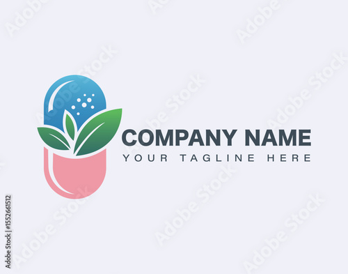 Natural Health Capsule Logo with Leaves and Granules