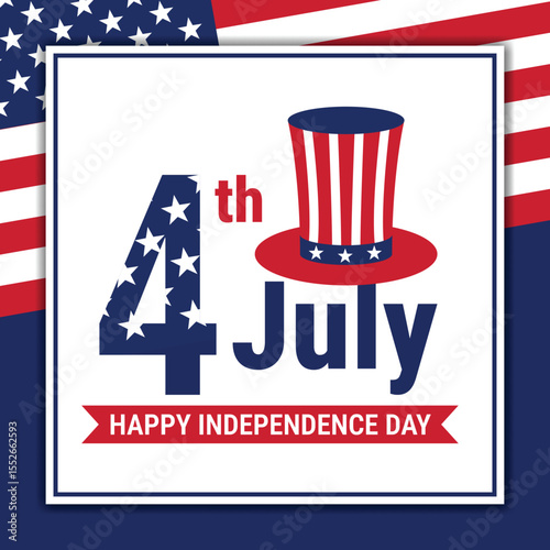 Patriotic 4th of july banner with american flag and top hat designcelebratory independence day

