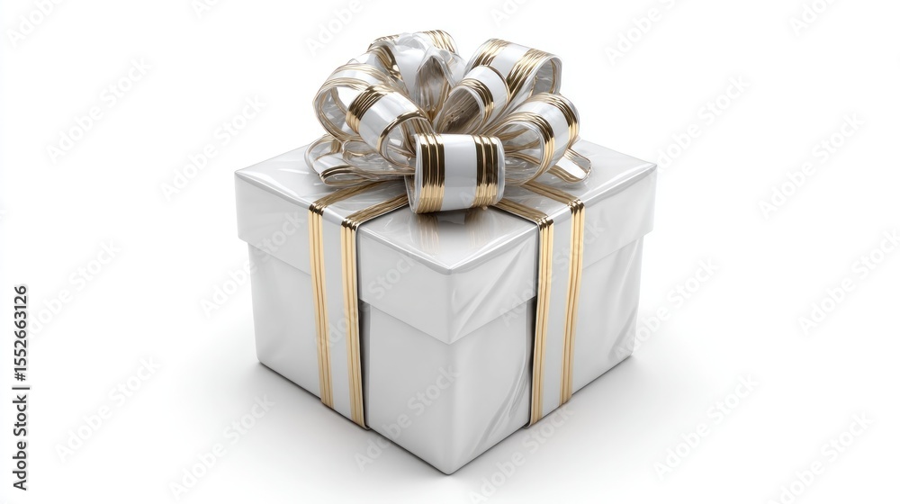 Fototapeta premium Elegant white gift box with gold ribbon