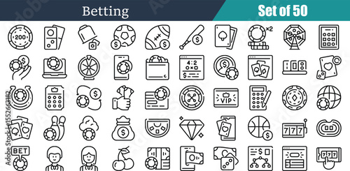 Explore the world of betting with this comprehensive icon set, including casino chips, cards, sports, and financial symbols, transparent background