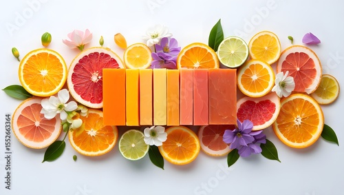 Handmade citrus soap bars with fresh fruit slices