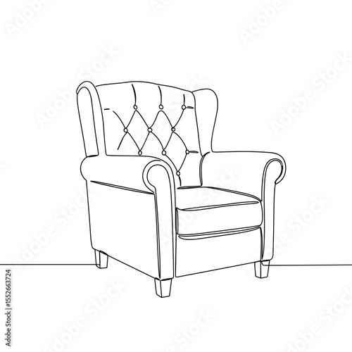 Vintage armchair design outline with tufted backrest and armrests  