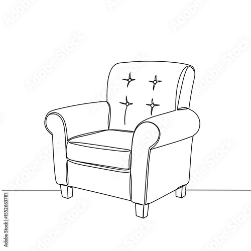 Armchair design in minimalist style with tufted upholstery  