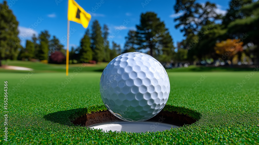 Obraz premium Golf Ball About To Fall Into Hole on Green Course Fairway