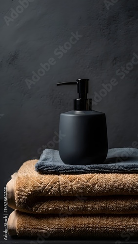 Minimalist bathroom decor: soap dispenser and towel set