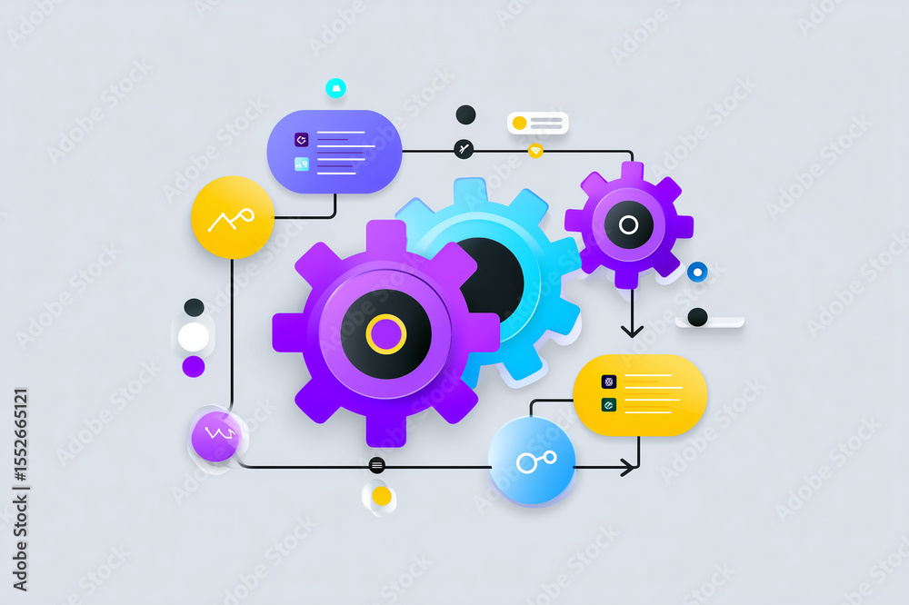 Obraz premium Abstract Flowchart With Gear For Business Process and Workflow Automation