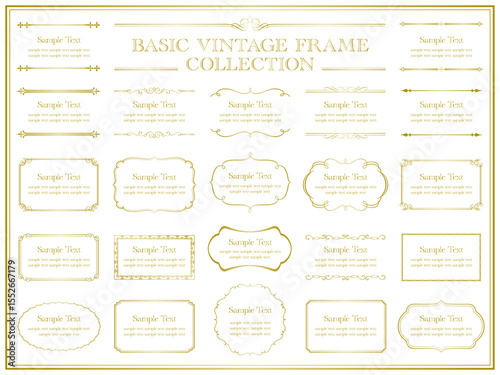 vintage frame set 6_gold／ゴールドのビンテージフレームとあしらい飾りのセット6