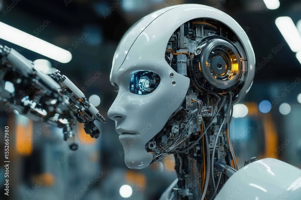 Fototapeta premium Futuristic humanoid robot with advanced circuitry and glowing features