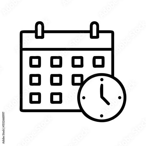 A calendar and clock icon isolated on white background