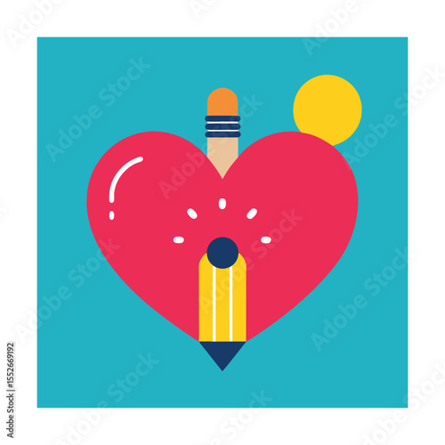Love for Learning Heart with Pencil and Bulb