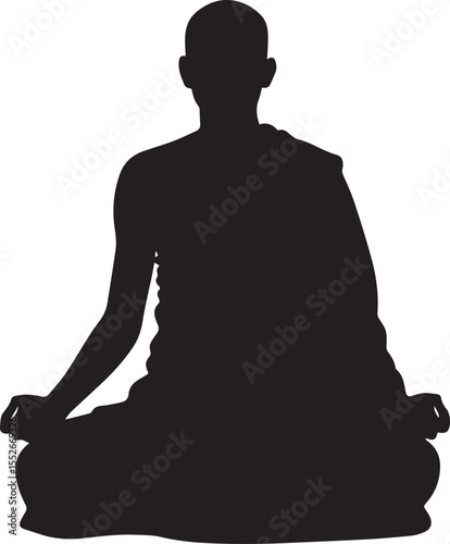 Meditating Monk Silhouette | Zen, Mindfulness, & Spiritual Peace Vector