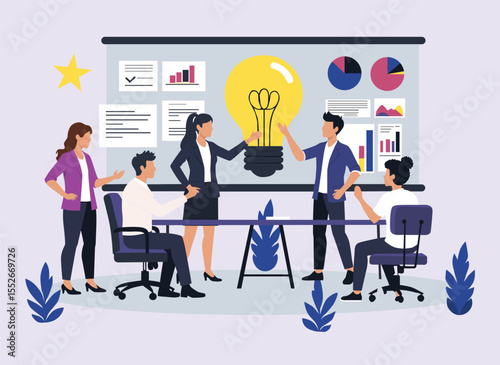business meeting with business people teamwork illustration , business people gather flat art