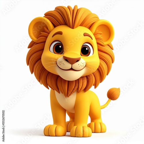 Cute Cartoon Lion Cub on White Background