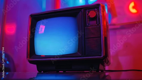 Retro television in vibrant neon lighting