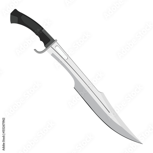 Hunting knife with black handle and steel blade isolated on white background
