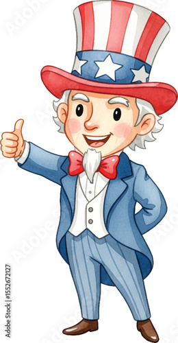 Uncle Sam Watercolor Illustration: Patriotic American Icon Giving Thumbs Up for 4th of July
