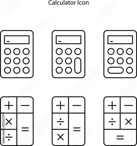 Calculator icons in outline style, accountant equipment icon. 