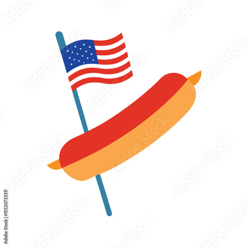 Hot Dog with American Flag Toothpick Vector Design