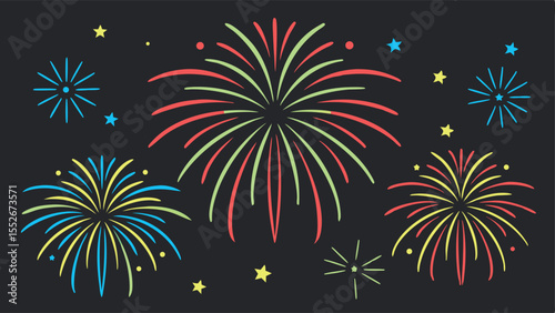 Colorful fireworks exploding in the night sky isolated on a dark background