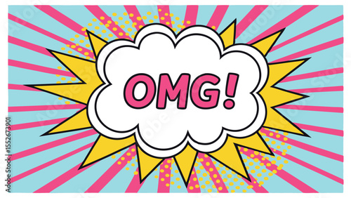 The comic book style omg explosion with a retro pop art design