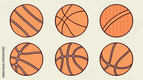 A set of basketballs with different textures and line patterns