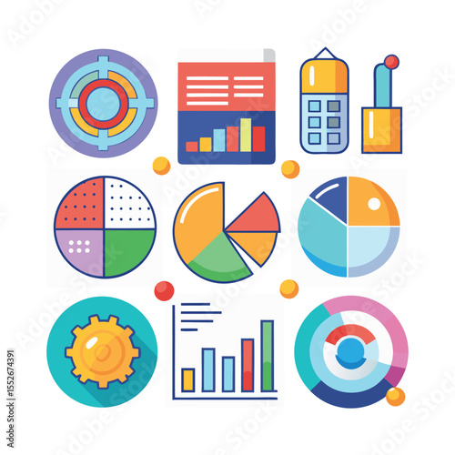 Charts and Dashboards Colorful Flat Icons Pack of 