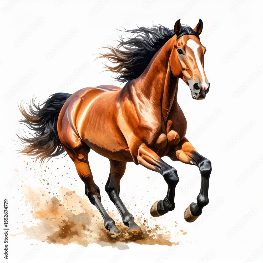 Obraz premium Brown Horse Running Against White Background