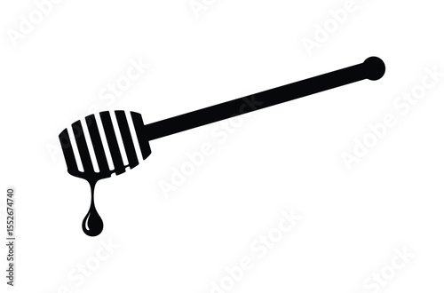 Black silhouette Honey Dipper: Minimalist Sweetness Icon with Dripping Honey

