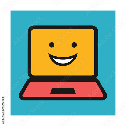 Laptop with Smiling Screen for Remote Work Concept