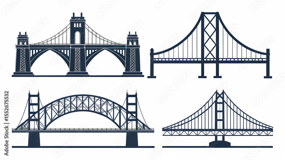 Obraz premium Vector bridge illustration set different bridge types architecture and engineering design elements isolated