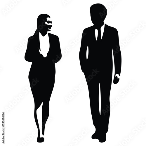 Business People Silhouette Vector, Man and Woman Walking.