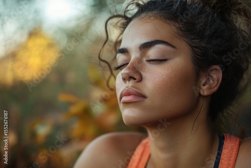 Oversized woman tired after exercising outdoors, taking a moment to catch her breath after an intense and rewarding workout in nature, Generative AI