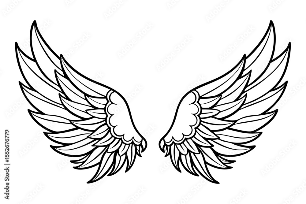 Obraz premium Detailed Black and White Line Art Illustration of Angel Wings on a White Background