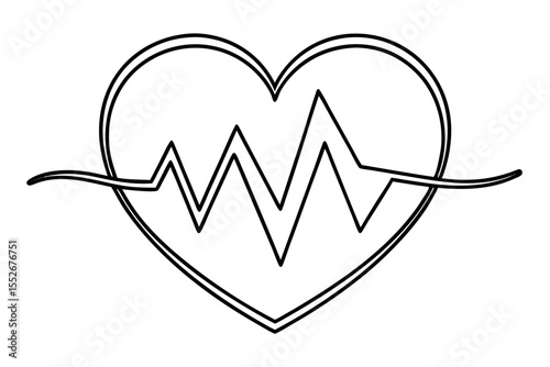 Stylized Heart with Double Outline and Heartbeat Line Graphic in Black and White simple