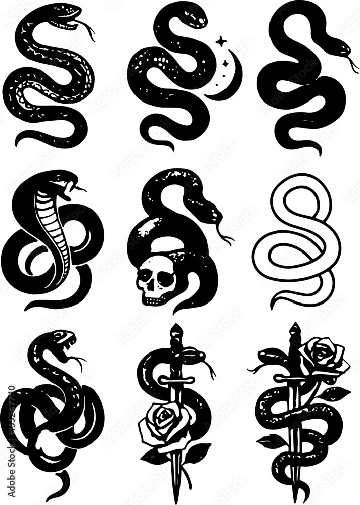 Obraz premium Bold Ink: Classic, Tribal & Serpent Tattoo Designs