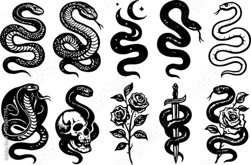 Bold Ink: Classic, Tribal & Serpent Tattoo Designs" bundle vector