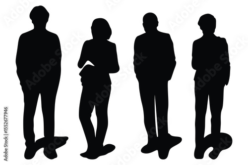 Corporate Team Standing Silhouette, Vector Business Characters.