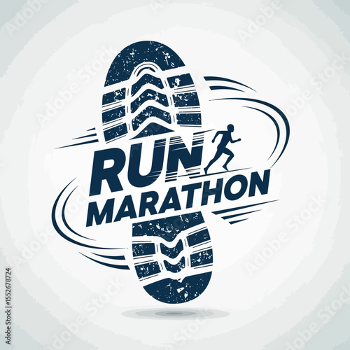 dynamic marathon running logo with a footprint and running figure showcasing endurance and athleticism