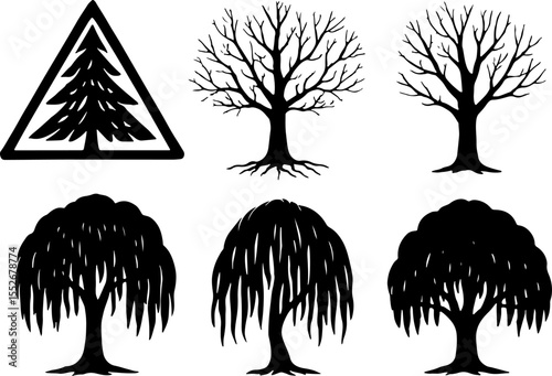 Diverse Tree Silhouettes vector graphics bundle