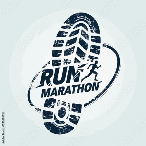 dynamic marathon running shoe print with running athlete silhouette graphic design