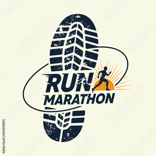 Graphic design of a marathon running event with shoe print and runner silhouette