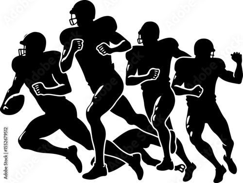 American Football Players Catching Ball Silhouette vector bundle