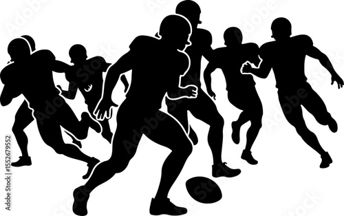 American Football Players Catching Ball Silhouette vector bundle